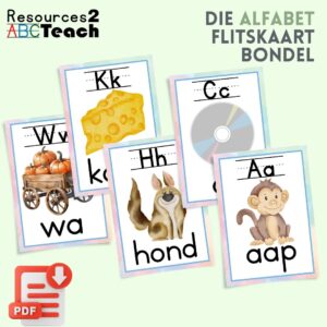 Afrikaanse Alfabet Flitskaarte – 26 A4 kaarte