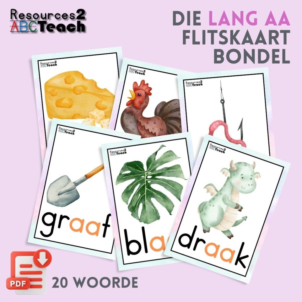 Lang AA Klank Flitskaarte vir Afrikaans Graad 1
