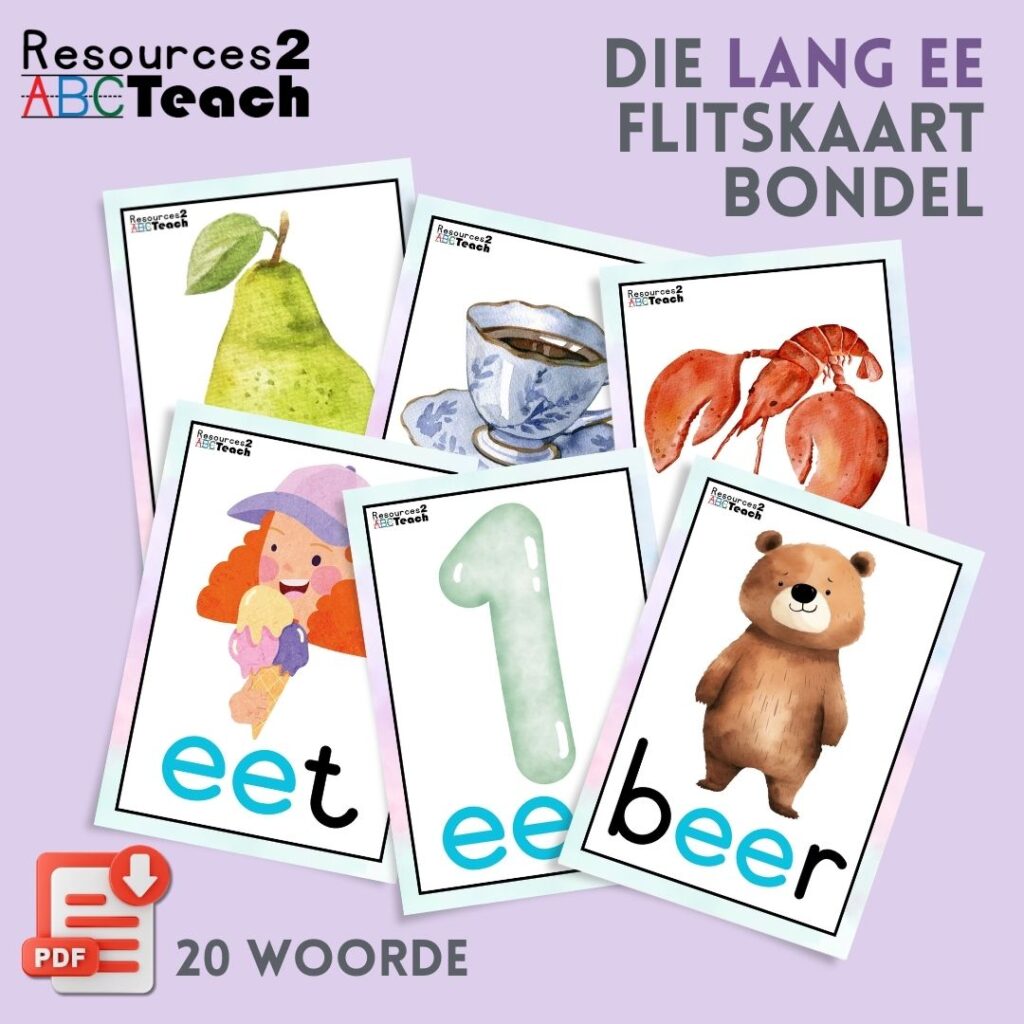 Lang EE Klank Flitskaarte vir Afrikaans Graad 1