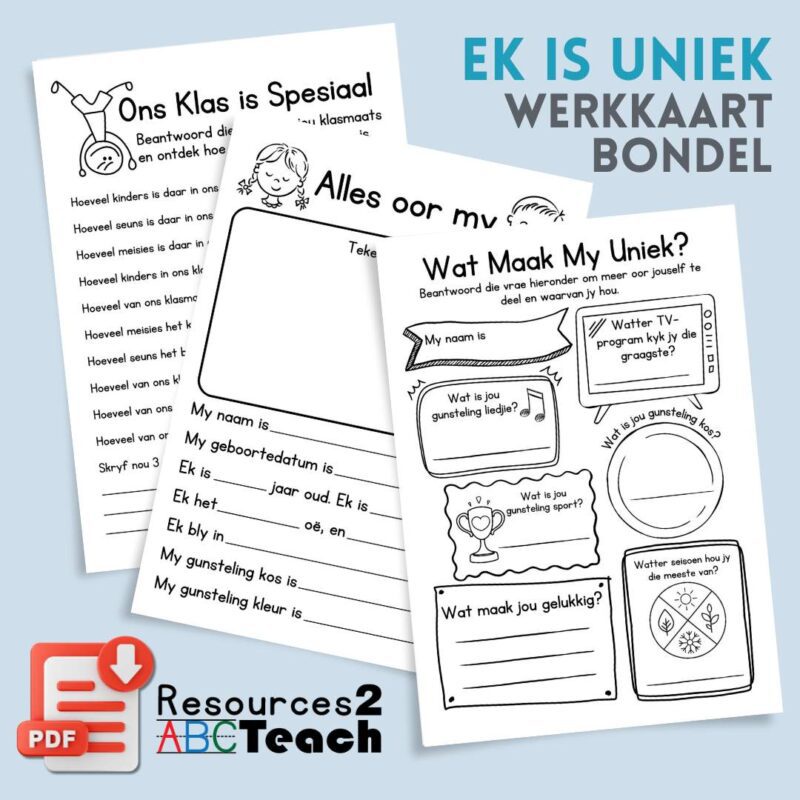 Ek is Uniek Werkkaarte vir Afrikaans Graad 1